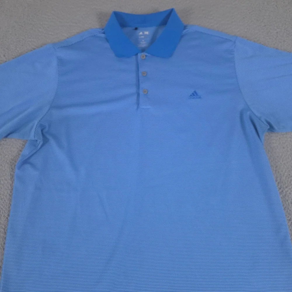 Adidas Polo Shirt Mens XL Blue Climalite Striped Short Sleeve Moisture Wicking